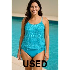 Ocean‎ Avenue Swimwear Tankini Top and Bikini Bottom Set Blue Geometric Size L